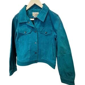 Carrie Allen Green Genuine Suede Leather Button Front Jacket Size Medium